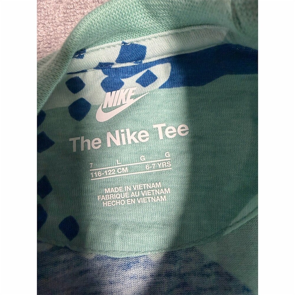 Nike Boys T-Shirt Youth 7 Blue Green Camo Logo Graphic Short Sleeve - Picture 4 of 5